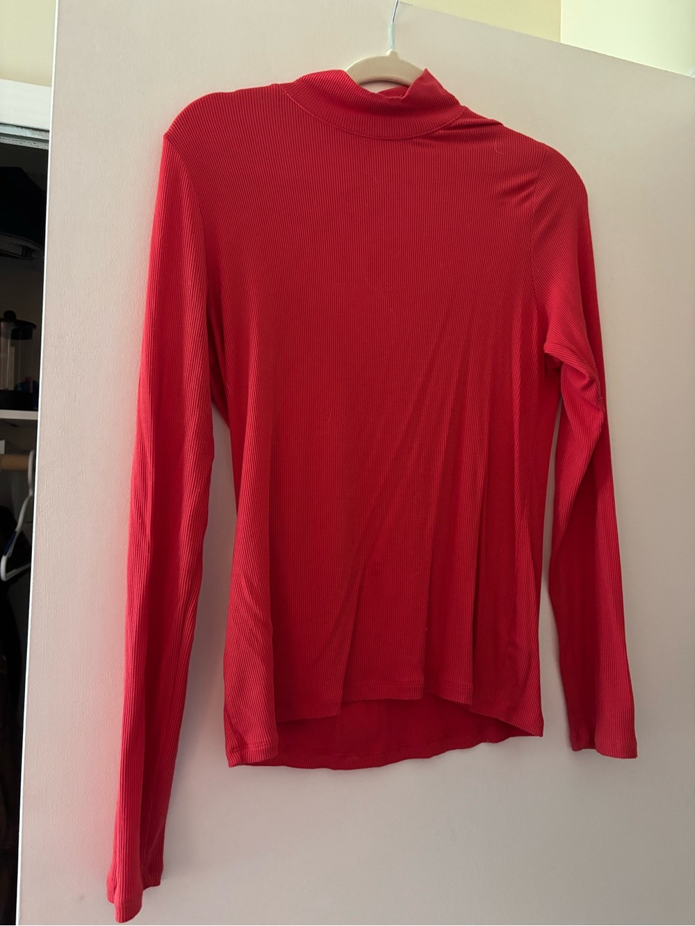 American Eagle Outfitters Red Ribbed Mock Neck Long Sleeve Top